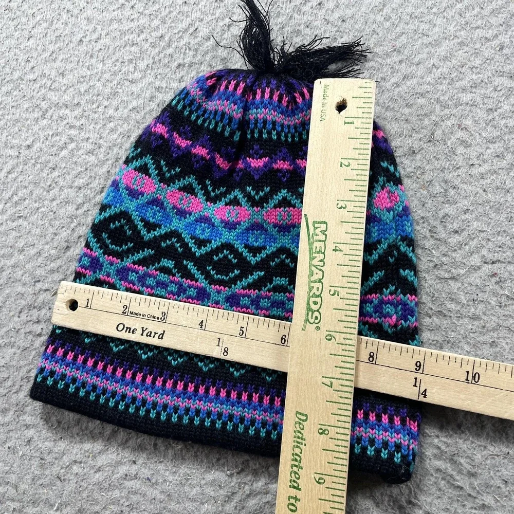 Vintage Meister Hat Beanie Unisex One Size Black Fair Isle Tassel Winter Warm